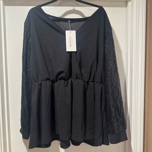 BloomChic Elegant Black Top with Sparkling Sleeves